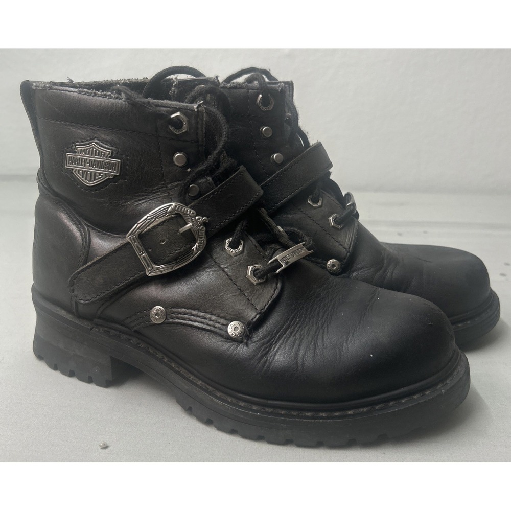 VTG Harley Davidson Lace Up Black Boots Women's Size 8 Style 81024 Biker Grunge
